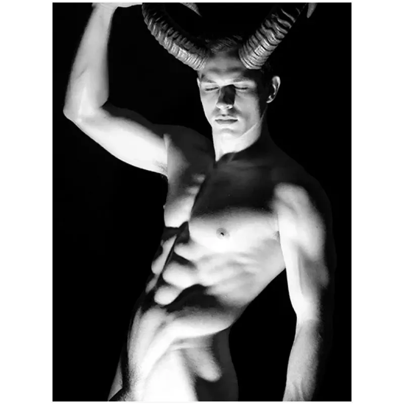 Mythological Male Portrait with Horns Black and White
