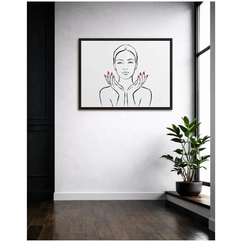 Γυναικείο Πορτραίτο Minimal Line Art με Κόκκινα Νύχια