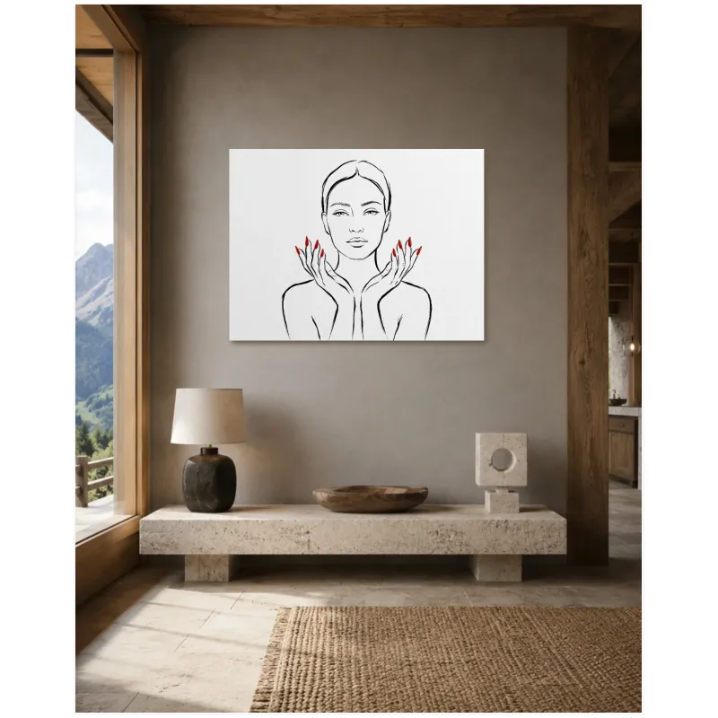 Γυναικείο Πορτραίτο Minimal Line Art με Κόκκινα Νύχια