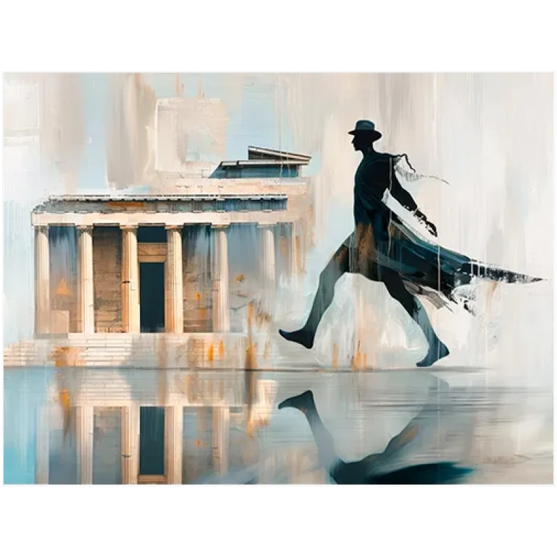 Φιγούρα σε Αρχαίο Ναό Αφηρημένη Σύνθεση σε Μπλε και Μπεζ