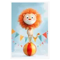 Playful Circus Lion Balancing on Ball