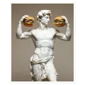 Κλασικό Άγαλμα Δαυίδ με Burger Χιουμοριστικός Πίνακας Σε Μπεζ Φόντο