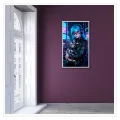 Γυναίκα Cyberpunk με Ρομποτικό Σκύλο σε Μπλε και Νέον Τόνους
