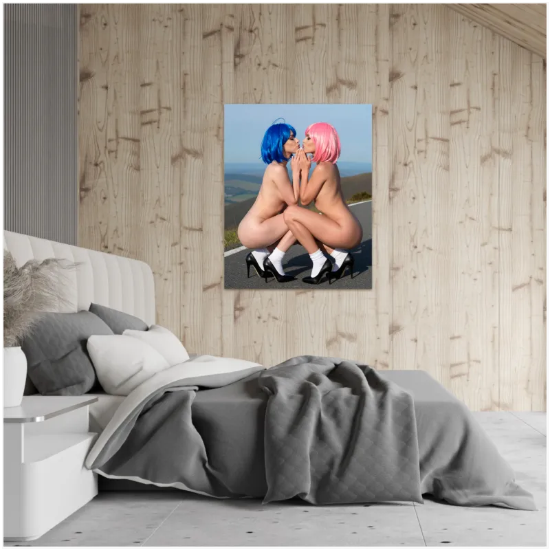 Artistic Female Portrait Modern Aesthetics Blue and Pink