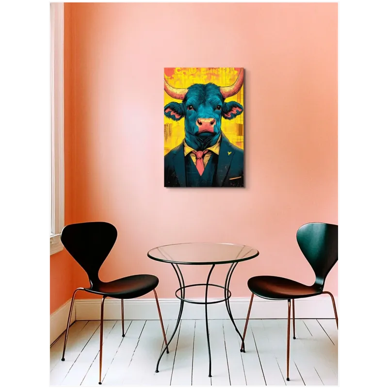 Bull in Business Suit Pop Art Blue Yellow
