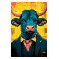 Bull in Business Suit Pop Art Blue Yellow