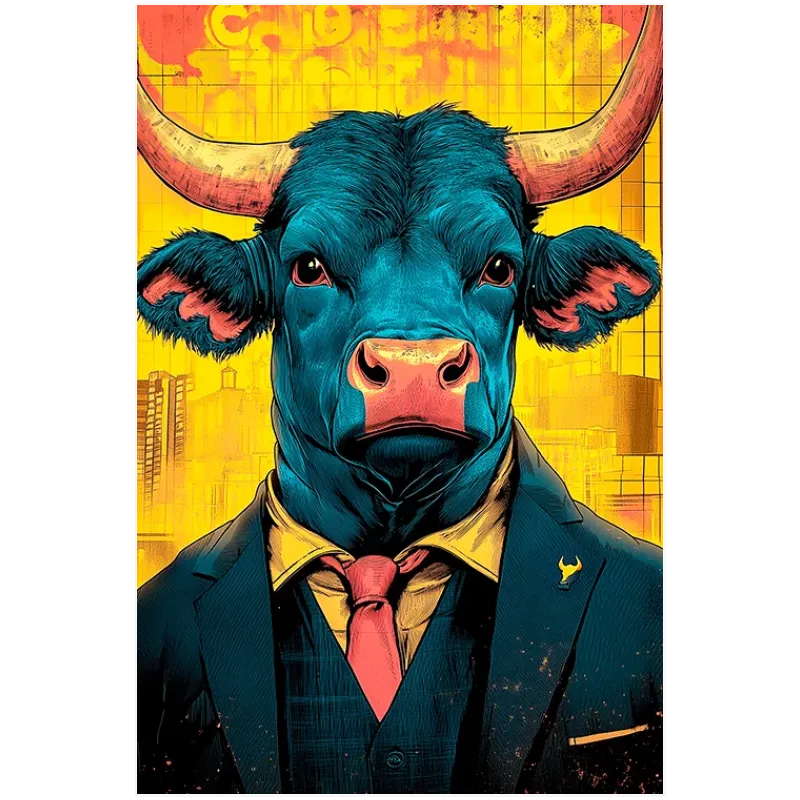 Bull in Business Suit Pop Art Blue Yellow