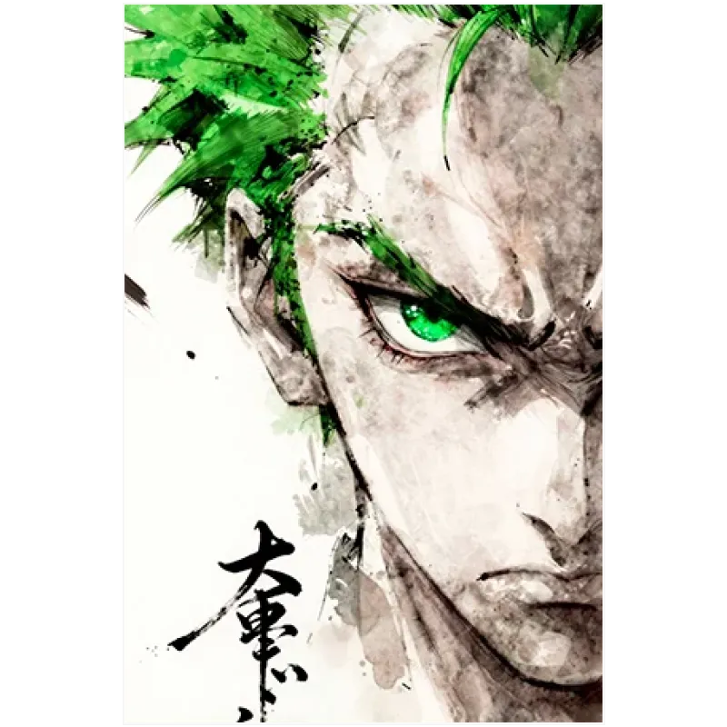Πορτραίτο Μαχητή Anime σε Στυλ Νερομπογιάς με Πράσινες Λεπτομέρειες