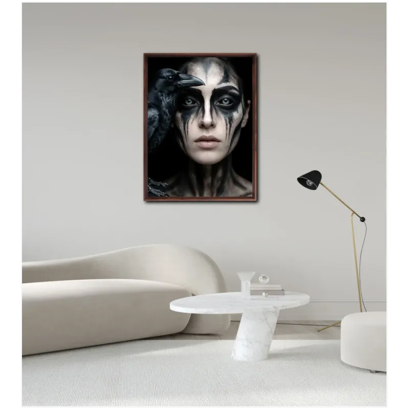 Dark Gothic Portrait Woman with Black Raven Artwork