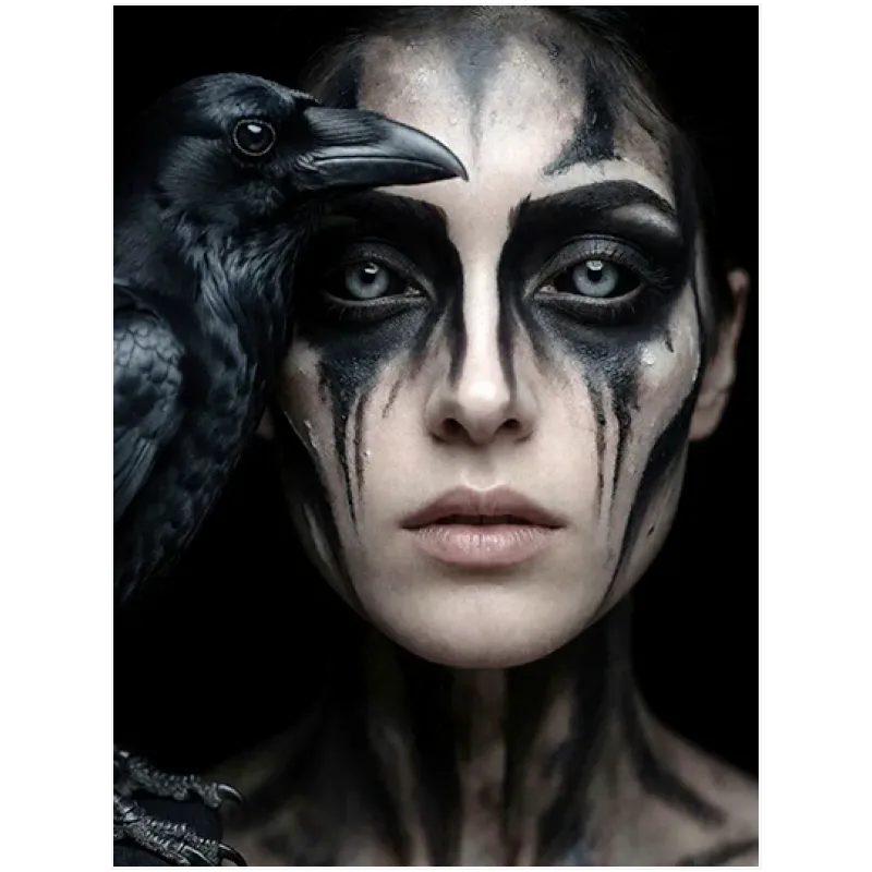 Dark Gothic Portrait Woman with Black Raven Artwork