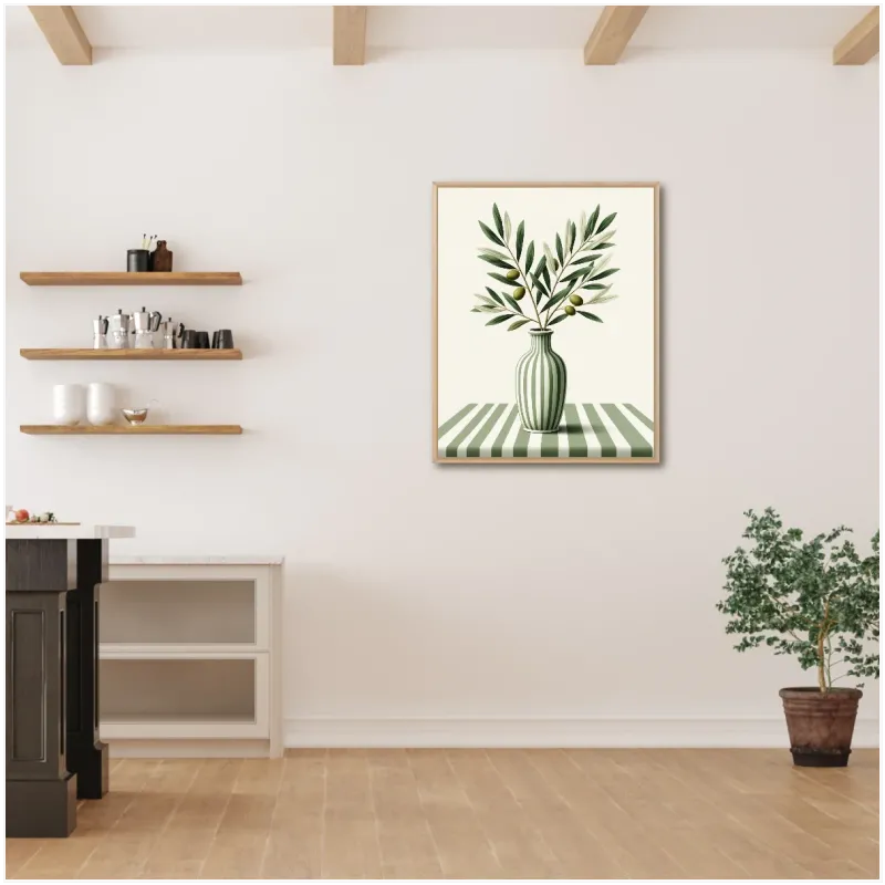 Κλαδί Ελιάς σε Ριγέ Βάζο Botanical Πράσινο