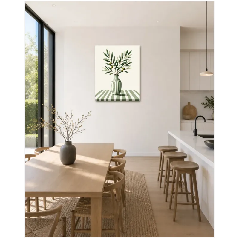 Κλαδί Ελιάς σε Ριγέ Βάζο Botanical Πράσινο