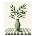 Κλαδί Ελιάς σε Ριγέ Βάζο Botanical Πράσινο