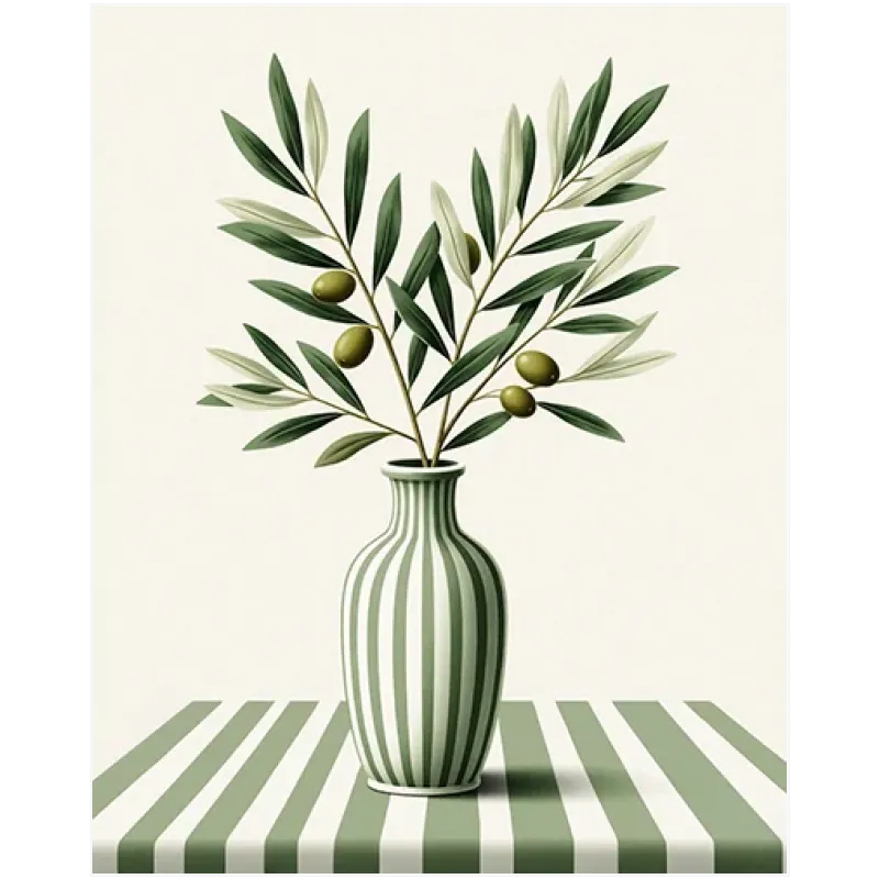 Κλαδί Ελιάς σε Ριγέ Βάζο Botanical Πράσινο