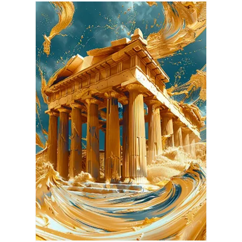 Αρχαίος Ελληνικός Ναός με Χρυσή Αφηρημένη Ροή