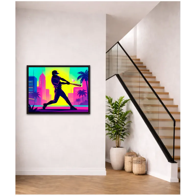 Παίκτης Μπέιζμπολ Synthwave Pop Art σε Φωτεινό Ροζ και Μοβ