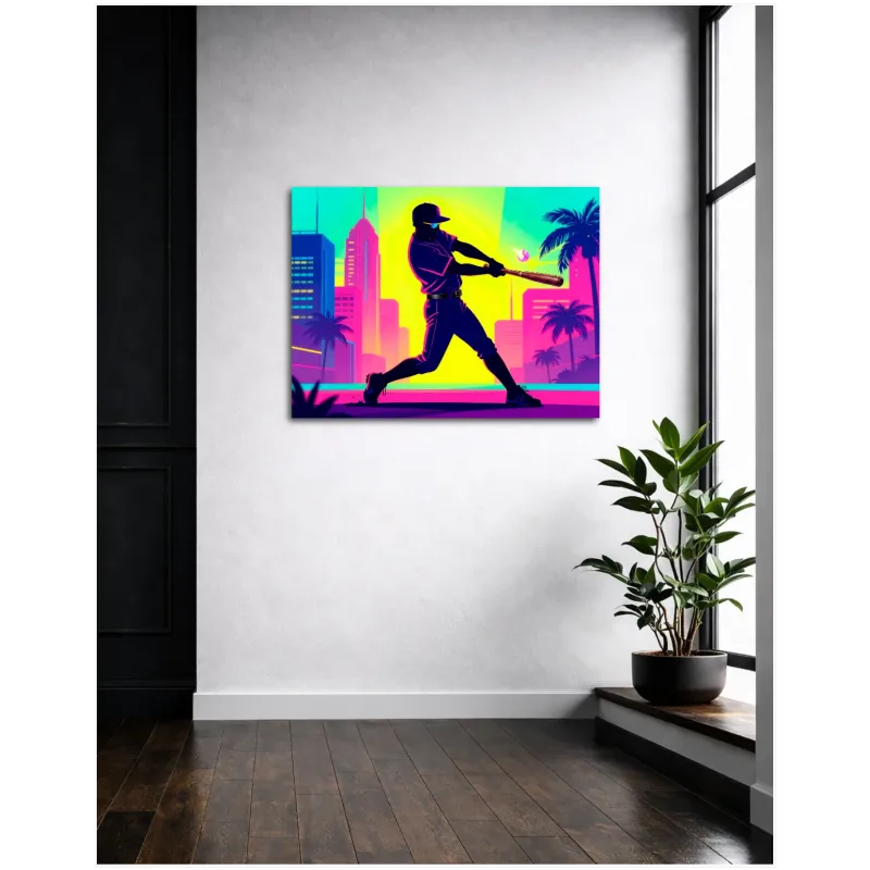 Παίκτης Μπέιζμπολ Synthwave Pop Art σε Φωτεινό Ροζ και Μοβ