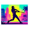 Παίκτης Μπέιζμπολ Synthwave Pop Art σε Φωτεινό Ροζ και Μοβ