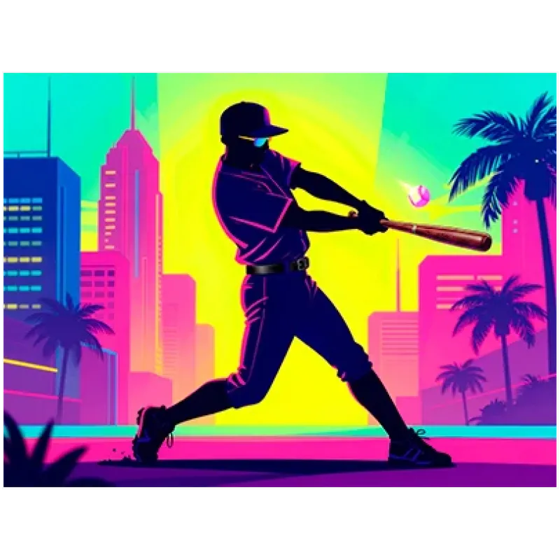 Παίκτης Μπέιζμπολ Synthwave Pop Art σε Φωτεινό Ροζ και Μοβ