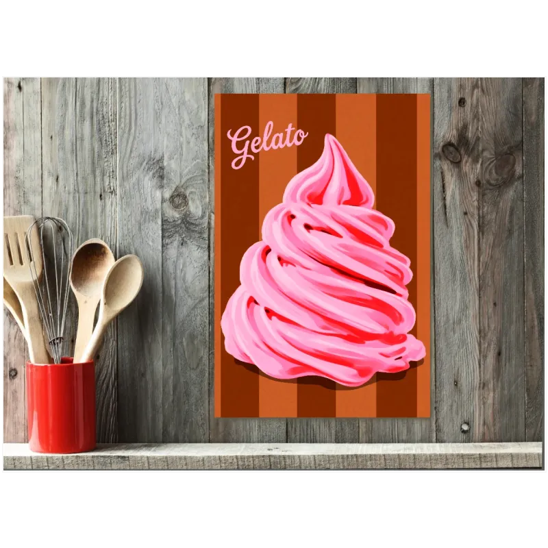 Πίνακας Vintage Παγωτό Gelato Ροζ Καφέ