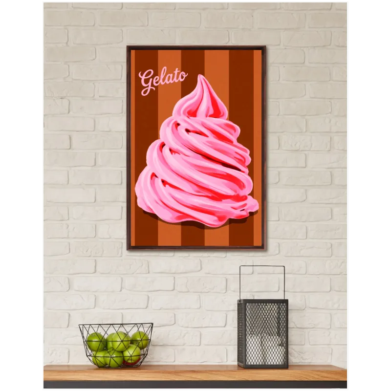 Πίνακας Vintage Παγωτό Gelato Ροζ Καφέ