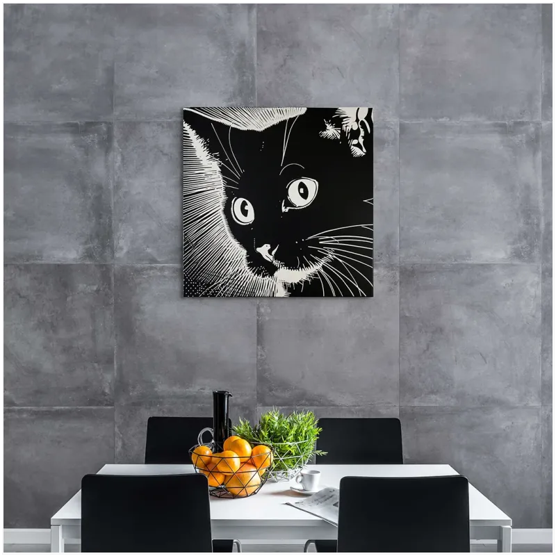 Black Cat Linocut Style Abstract Black White Art
