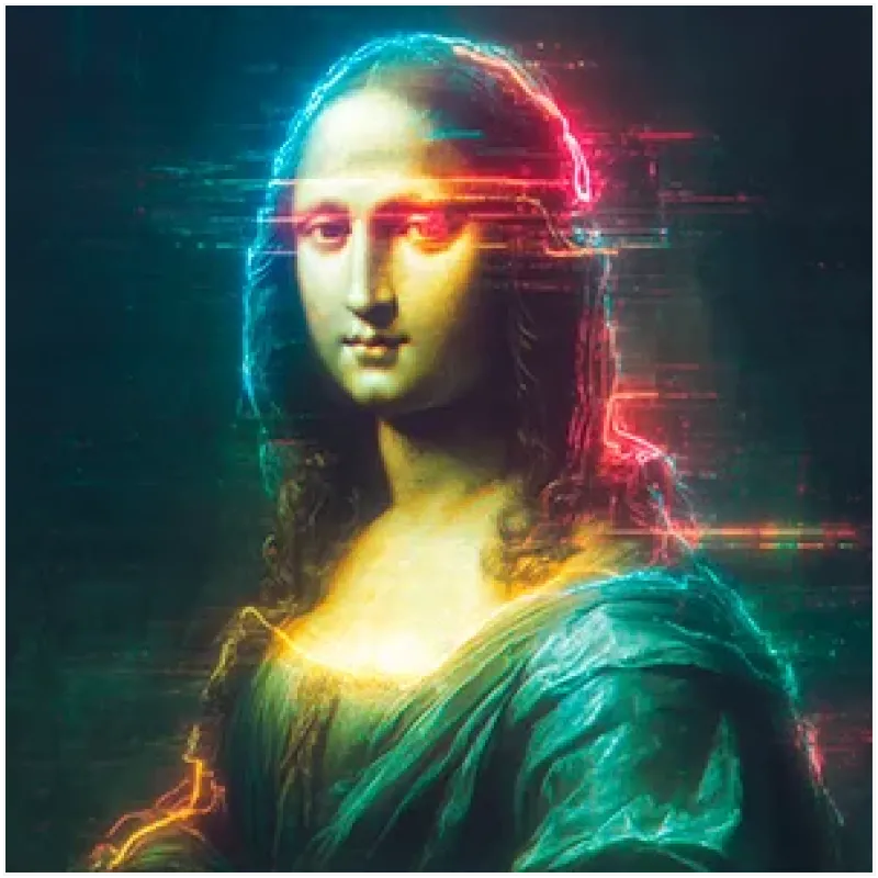 Πορτραίτο Μόνα Λίζα Cyberpunk Glitch Neon