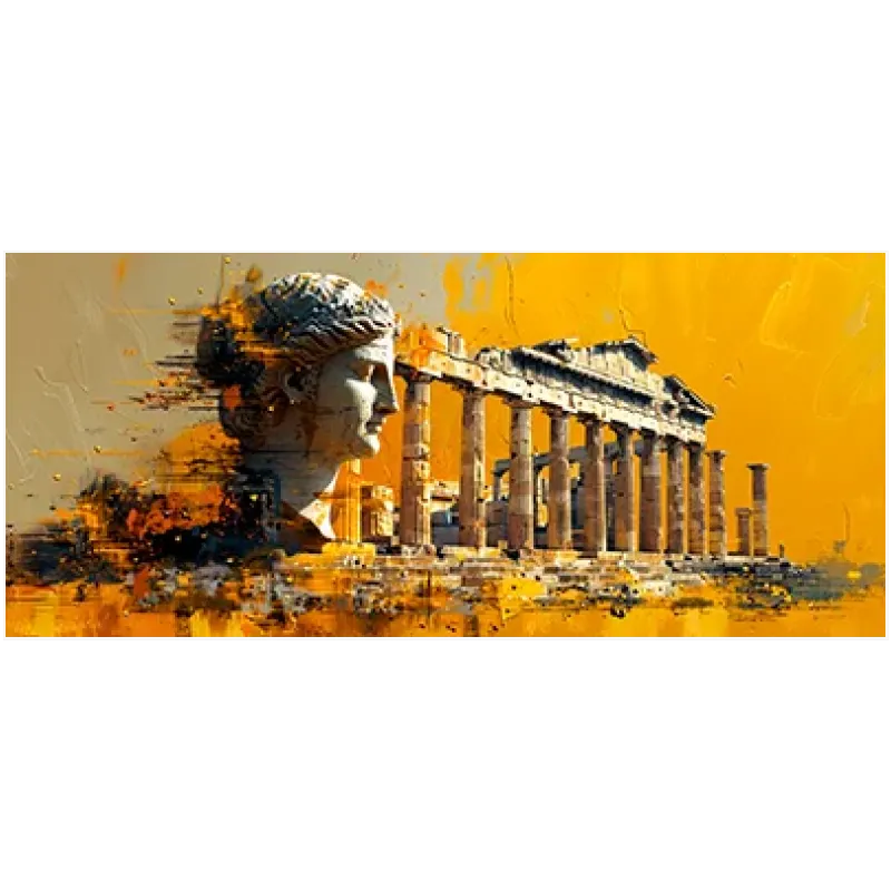 Αρχαίο Ελληνικό Άγαλμα και Παρθενώνας σε Κίτρινο Φόντο