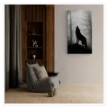 Howling Wolf Silhouette Foggy Forest Black White