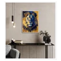Majestic Lion Portrait Dynamic Abstract Art Blue Gold