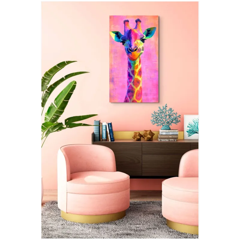 Καμηλοπάρδαλη Pop Art Πολύχρωμη σε Ροζ Φόντο