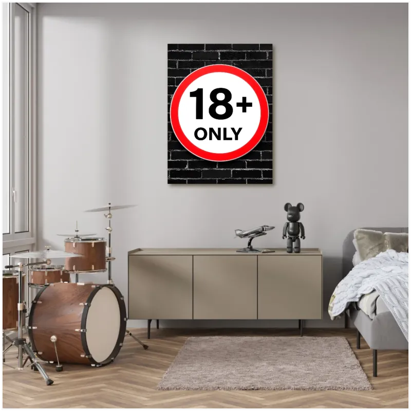 Sign 18+ Only Modern Urban Style Red Black