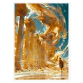 Ancient Columns in Surreal Gold Landscape