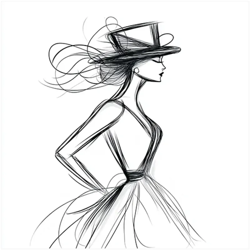 Γυναικεία Σιλουέτα με Καπέλο Fashion Sketch Ασπρόμαυρο