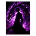 Σκοτεινός Πολεμιστής Anime με Δράκο Φλόγας σε Μωβ Φόντο