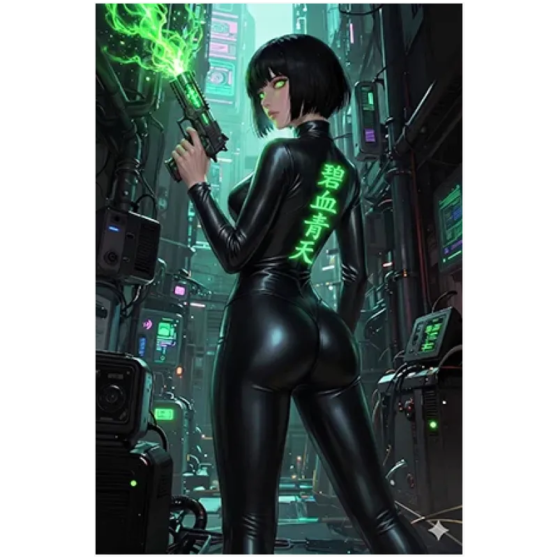 Cyberpunk Γυναίκα Μαχήτρια Neon Πράσινο Φως