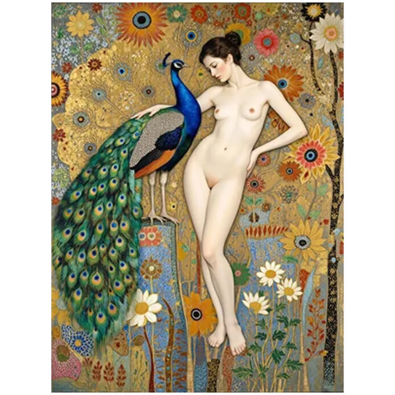 Γυναίκα με Παγώνι Κλασικό Art Nouveau Χρυσό