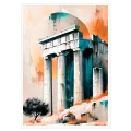 Αρχαίος Ελληνικός Ναός Αφηρημένη Σύνθεση Πορτοκαλί