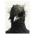 Surreal Bird Portrait with Twigs Black White
