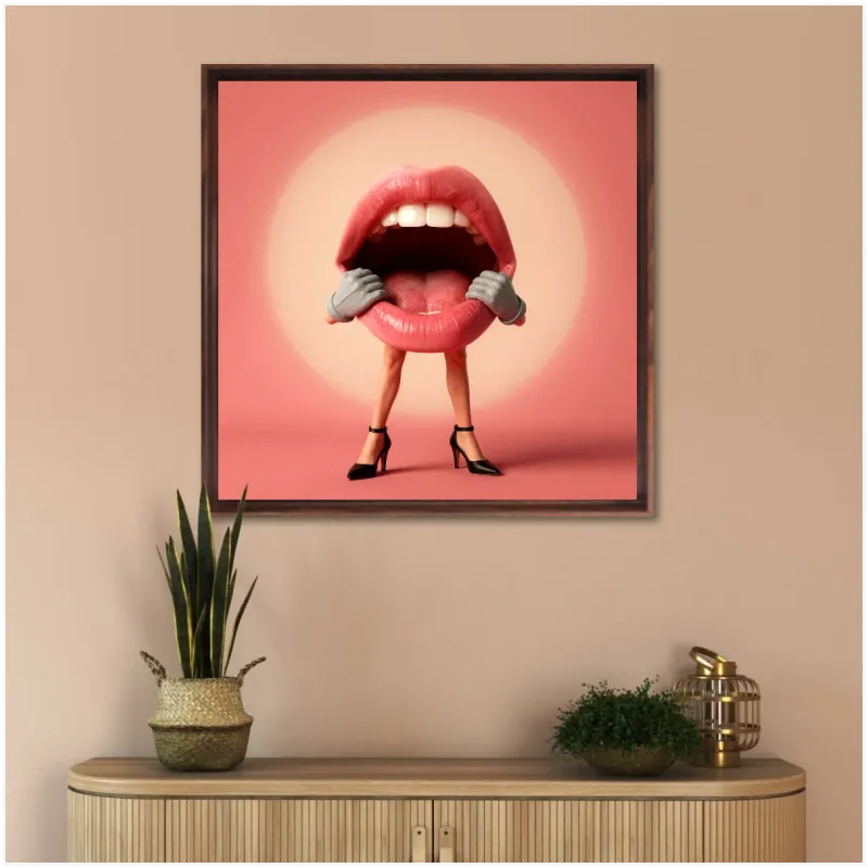 Surreal Lips Pop Art Pink Portrait