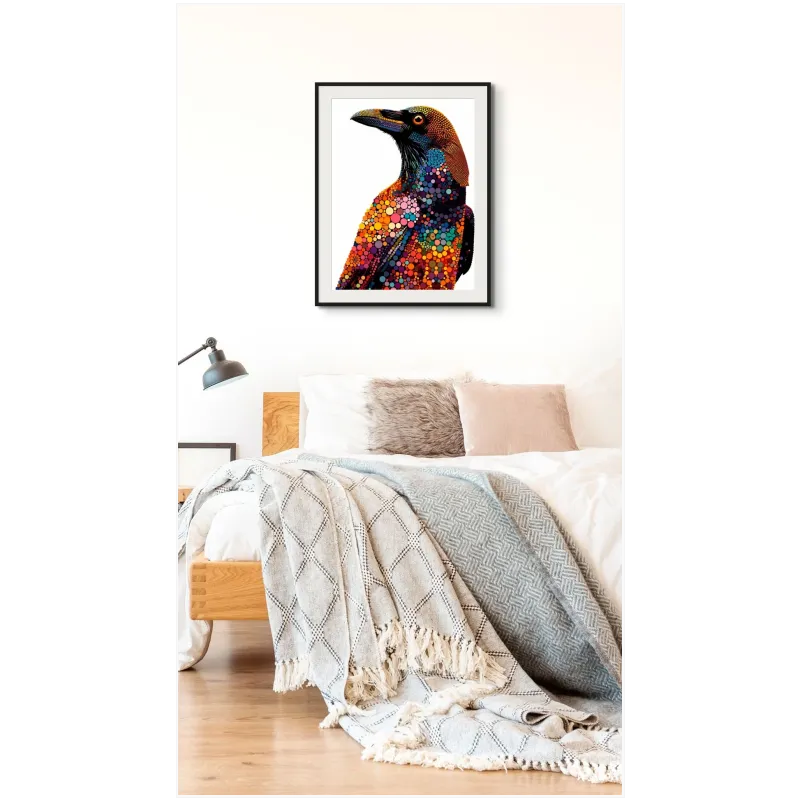 Colorful Crow In Modern Pointillism Mosaic Art Style