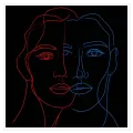 Abstract Dual Faces Line Art Red Blue