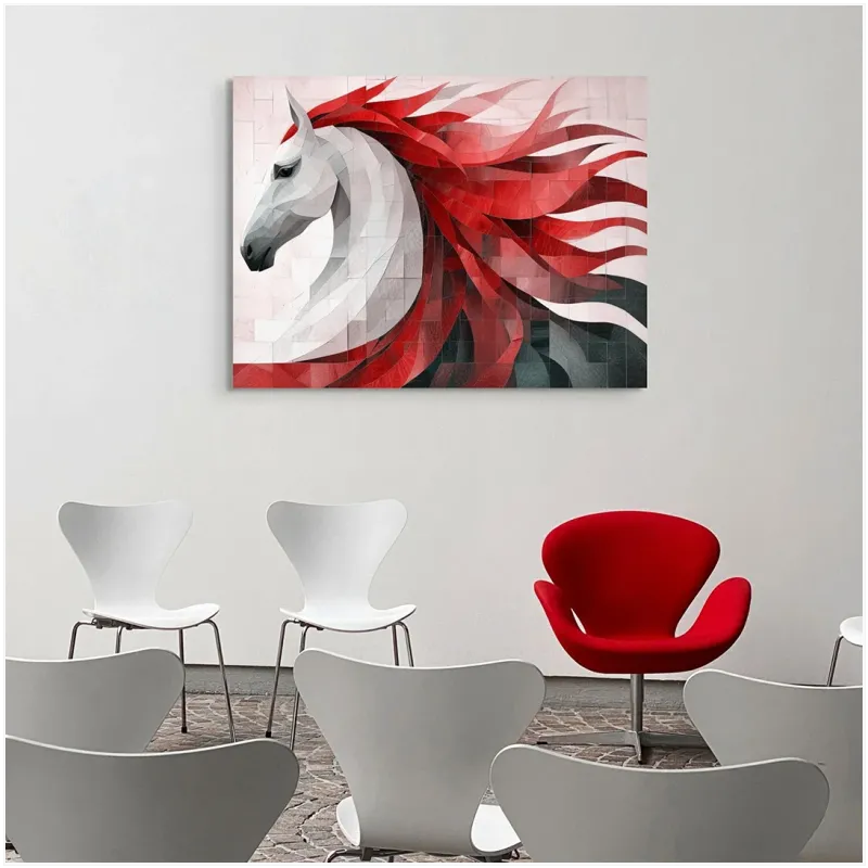 Abstract Majestic Horse with Red Mane Geometric