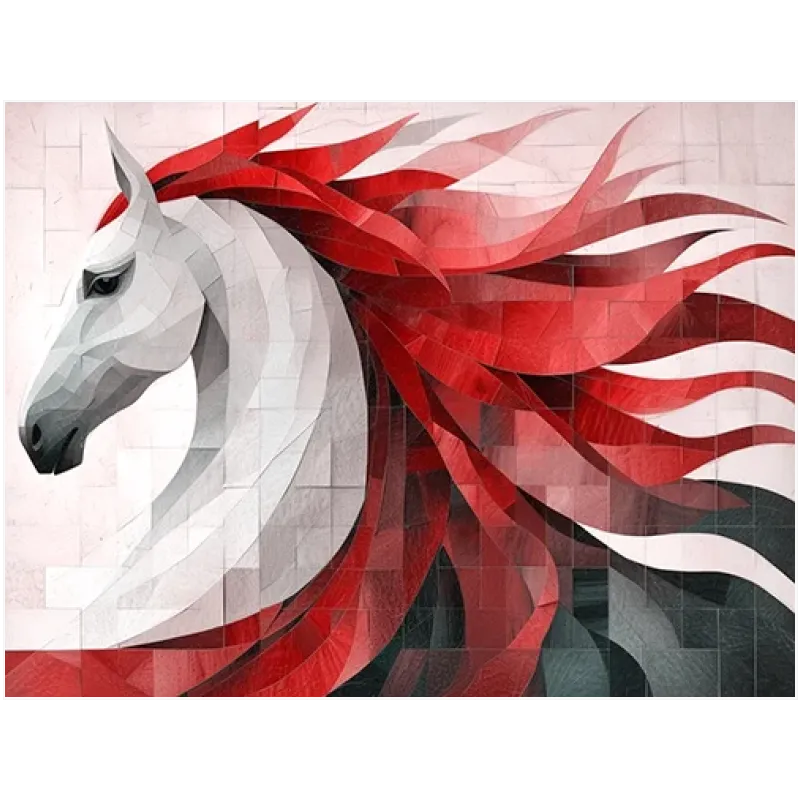 Abstract Majestic Horse with Red Mane Geometric