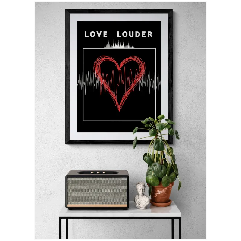 Αφίσα Love Louder με Καρδιά και Ηχητικά Κύματα
