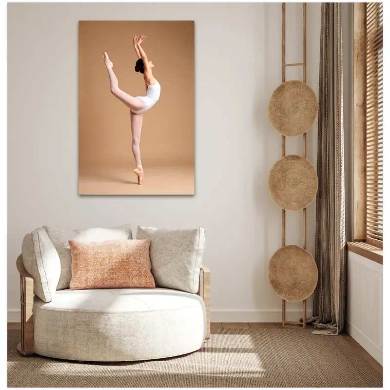 Ballerina In Graceful Pose Beige Background Canvas Print