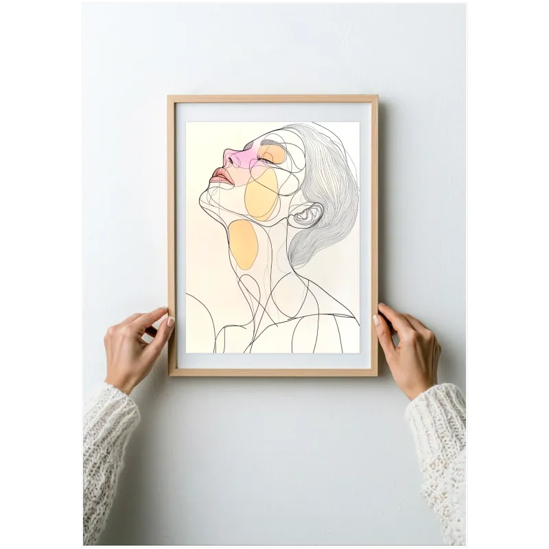 Αφηρημένο Γυναικείο Πορτραίτο Minimalist Γραμμικό Σχέδιο Παστέλ
