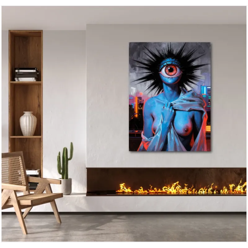 Surreal Sci-Fi Cyclops Figure Blue and Red