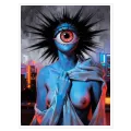 Surreal Sci-Fi Cyclops Figure Blue and Red