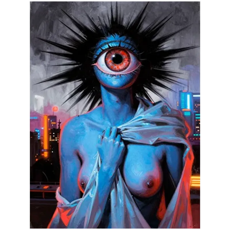 Surreal Sci-Fi Cyclops Figure Blue and Red